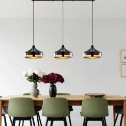 Lámpara colgante Yildo, longitud 146 cm, negro/cobre, 3 luces