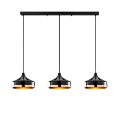 Lámpara colgante Yildo, longitud 146 cm, negro/cobre, 3 luces