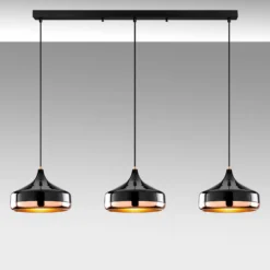 Lámpara colgante Yildo, longitud 146 cm, negro/cobre, 3 luces