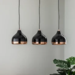 Lámpara colgante Yildo 6877 3 luces lineal negro/cobre