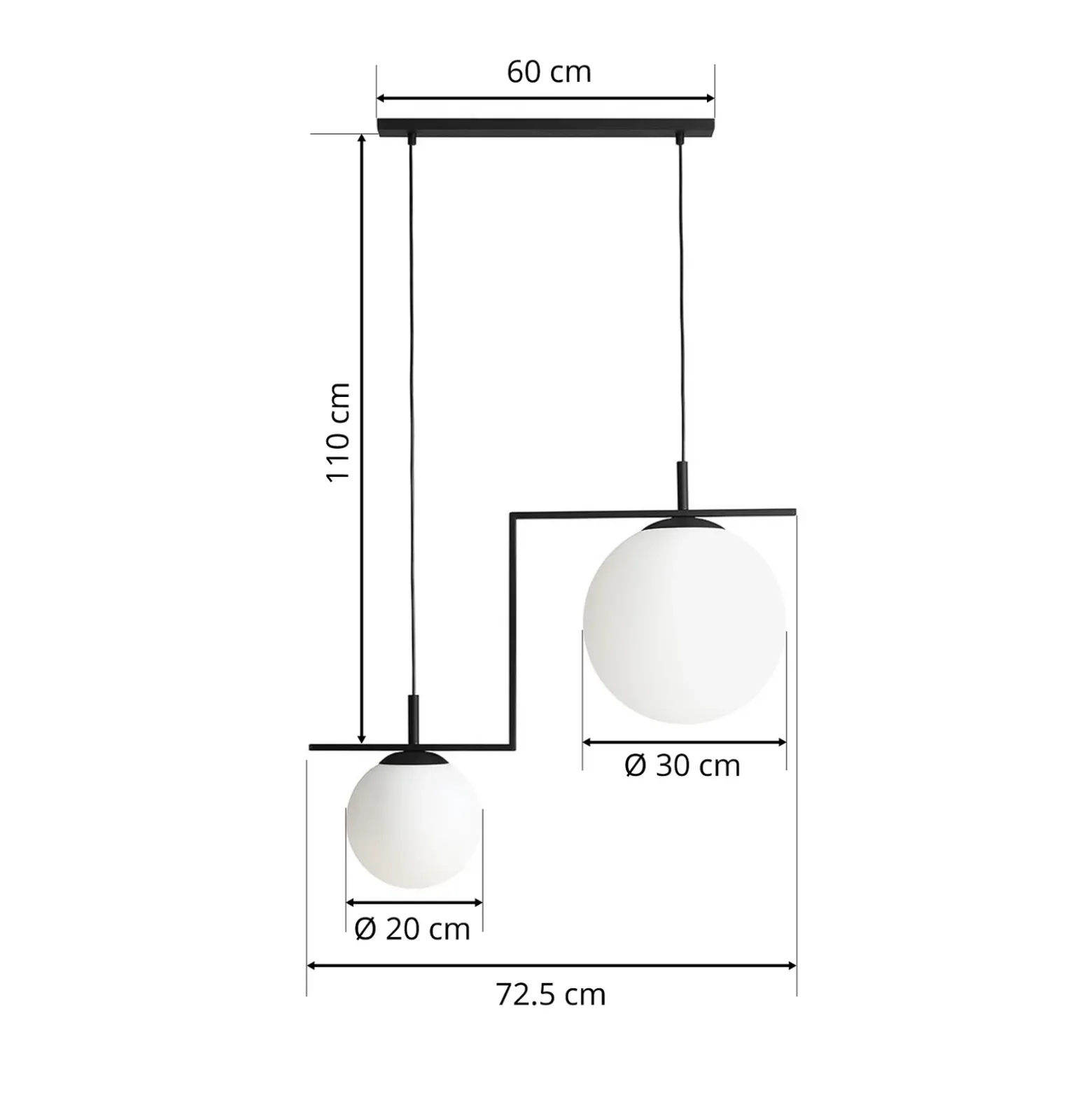 Lámpara colgante Zac, 2 luces, negro