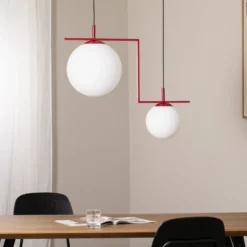 Lámpara colgante Zac, opalina/burdeos, 2 luces