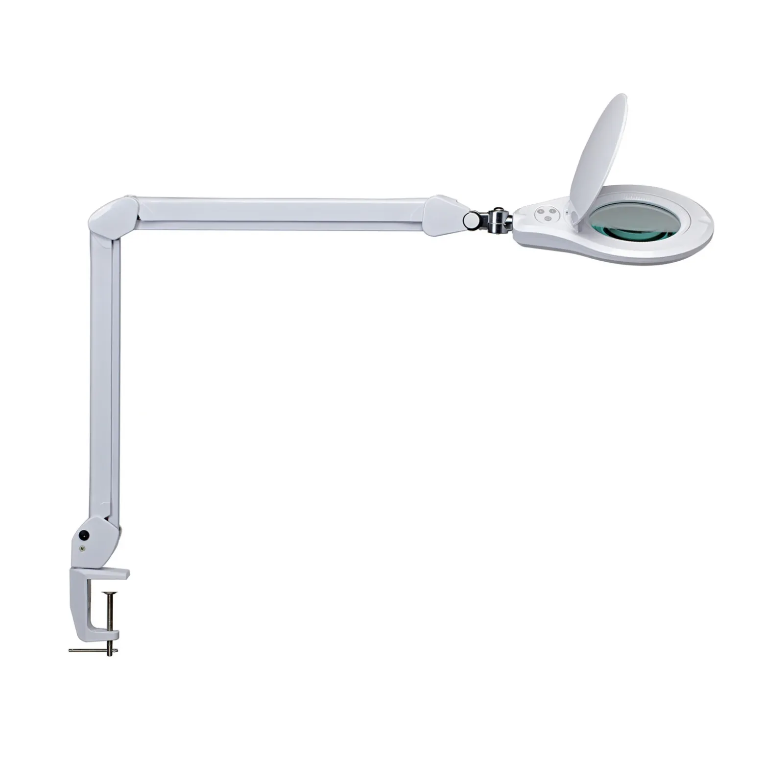 Lámpara con lupa LED MAULsource, blanca, 51 cm, atenuable