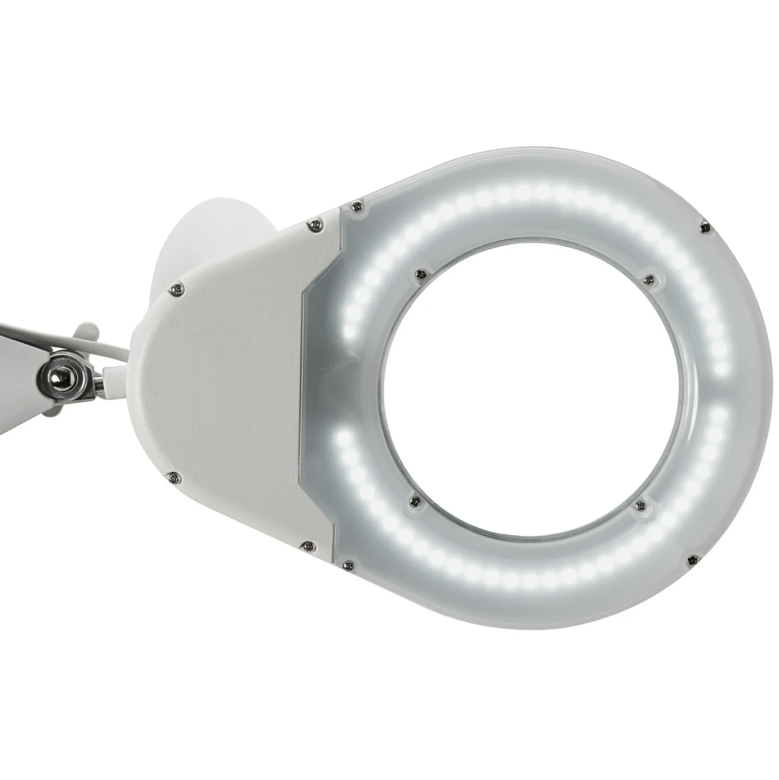Lámpara con lupa LED MAULviso, blanca, altura 50 cm, pinza