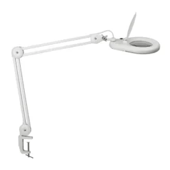 Lámpara con lupa LED MAULviso, blanca, altura 50 cm, pinza