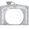 Lámpara con lupa LED MAULvitrum, blanca, pinza, metal