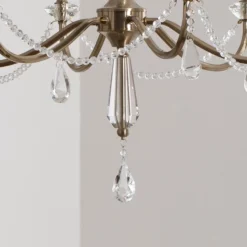 Lámpara de araña Adone, 6 luces, latón, Ø 70 cm, cristal