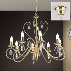 Lámpara de araña Alessia de 8 luces, cristal dorado