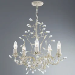 Lámpara de araña Almandite 5 luces, crema-oro