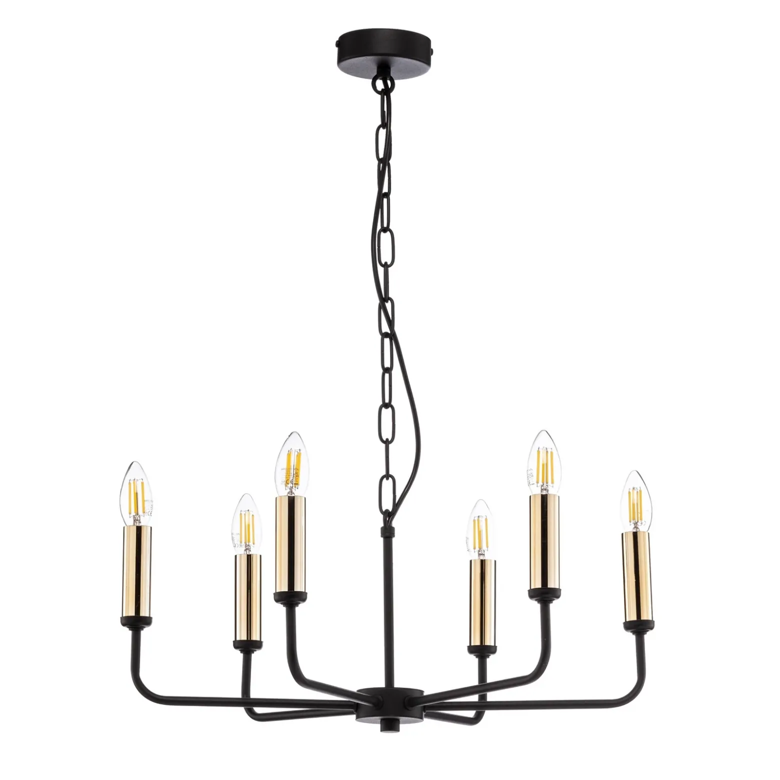 Lámpara de araña Ampli, negra y dorada, de 6 luces, 52 cm
