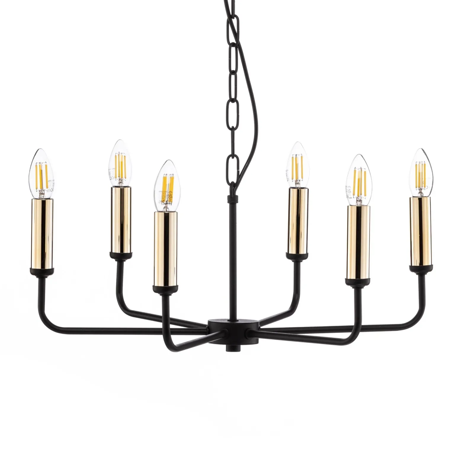 Lámpara de araña Ampli, negra y dorada, de 6 luces, 52 cm