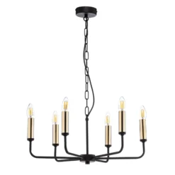 Lámpara de araña Ampli, negro/dorado, 6 luces