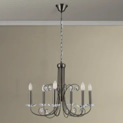 Lámpara de araña Ariane, níquel, Ø 67,5 cm, cristal, 6 luces.