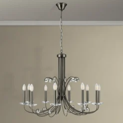 Lámpara de araña Ariane, níquel, Ø 92 cm, cristal, 10 luces.