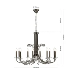 Lámpara de araña Ariane, níquel, Ø 92 cm, cristal, 10 luces.
