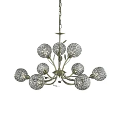 Lámpara de araña Bellis II, latón envejecido, cristal, 9 luces, G9