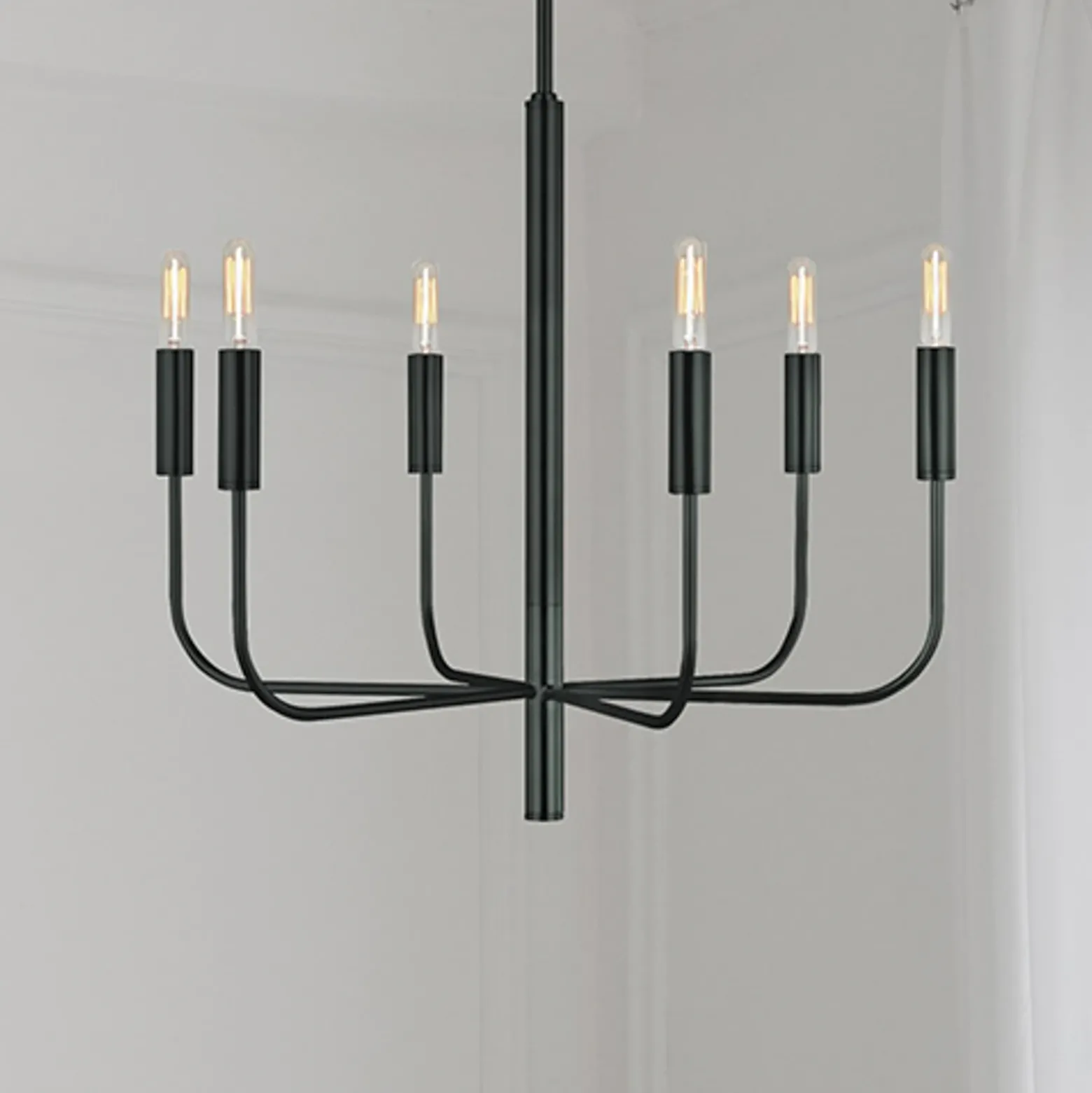 Lámpara de araña Brianna, negra, Ø 61 cm, 6 luces, metal