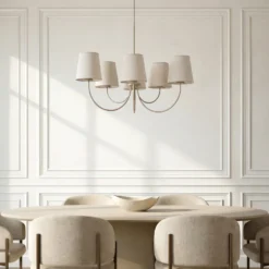 Lámpara de araña Candi, beige/arena, 6 luces, Ø 85 cm, E27