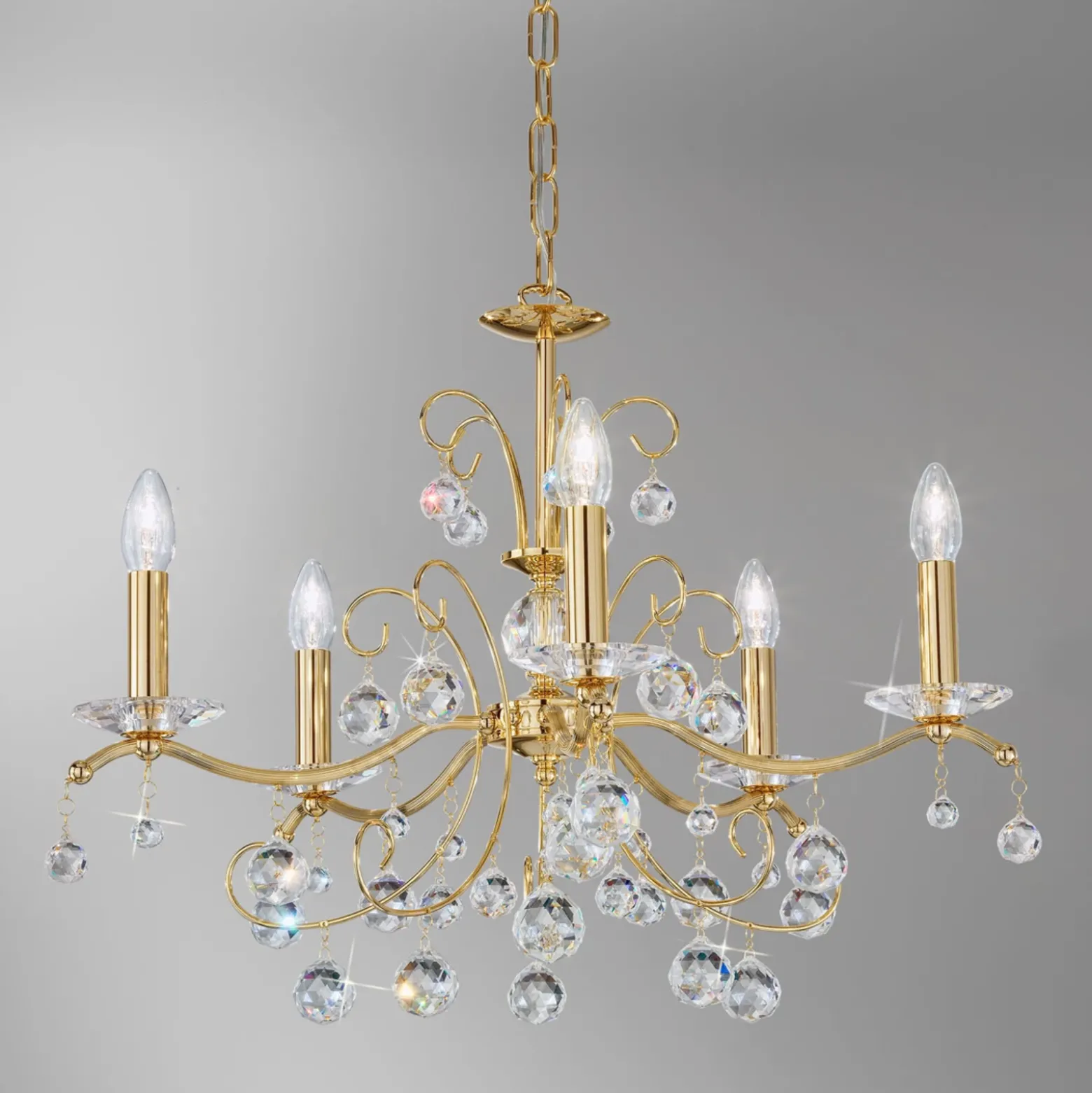 Lámpara de araña Carmen II de Austrolux, cristal dorado, 65 cm