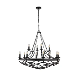 Lámpara de araña Cartwheel III, 12 luces, Ø 89cm, negra, metal