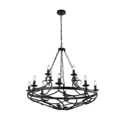 Lámpara de araña Cartwheel III, 12 luces, Ø 89cm, negra, metal