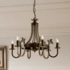 Lámpara de araña Castle oscura patinada a mano, 6 luces
