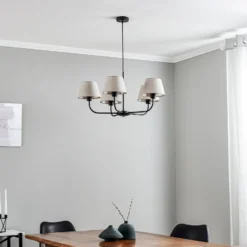 Lámpara de araña Chicago, pantallas de lino 5 luces