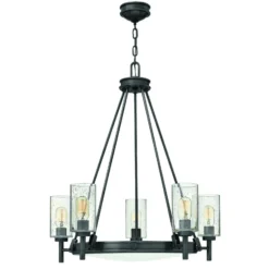 Lámpara de araña Collier, 5 luces, negro, acero, cristal, E27