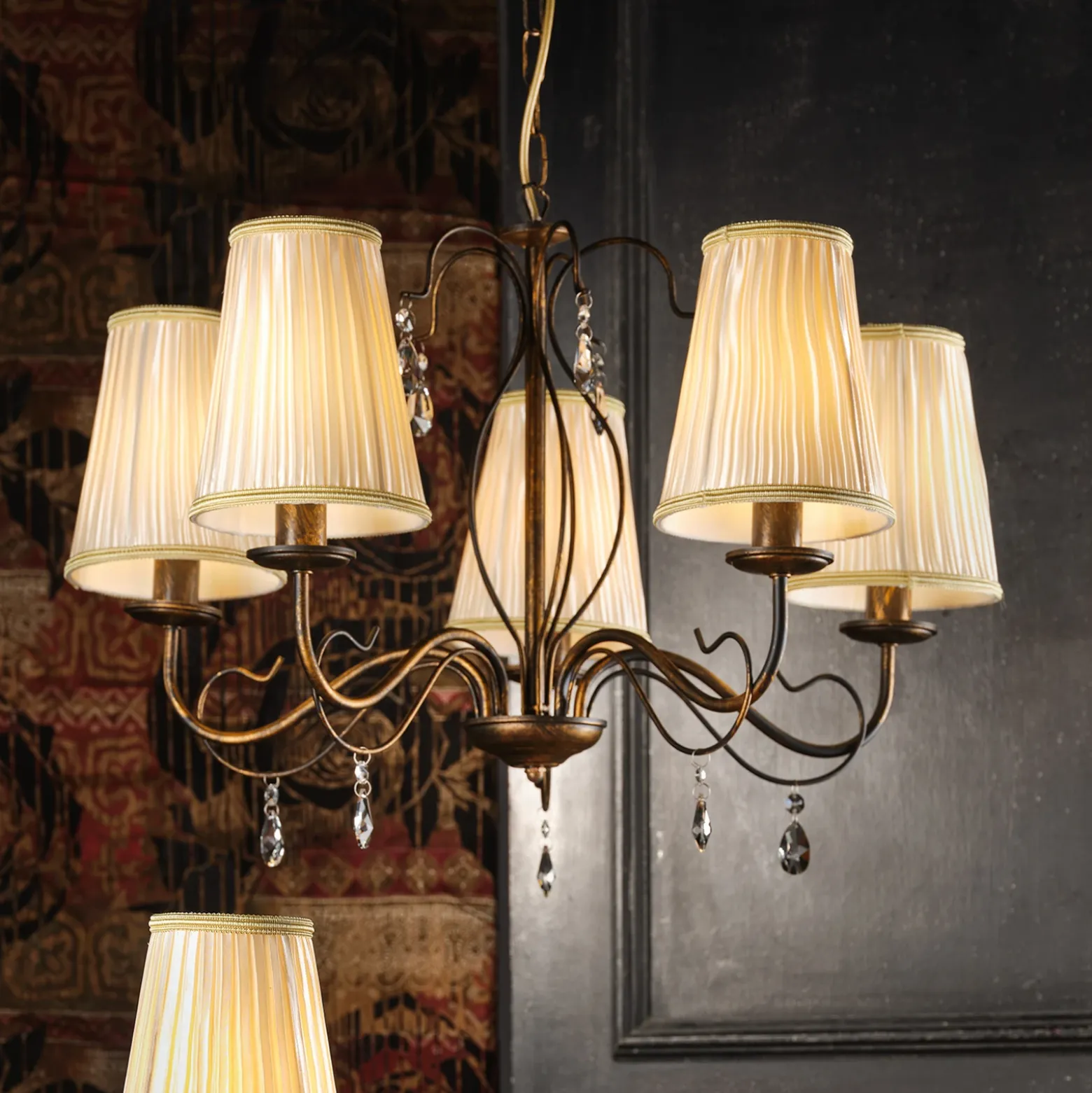Lámpara de araña Delia, color bronce, 5 luces, Ø 68 cm