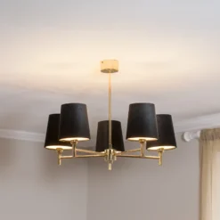 Lámpara de araña Euluna Nita, negro/dorado, 5 luces