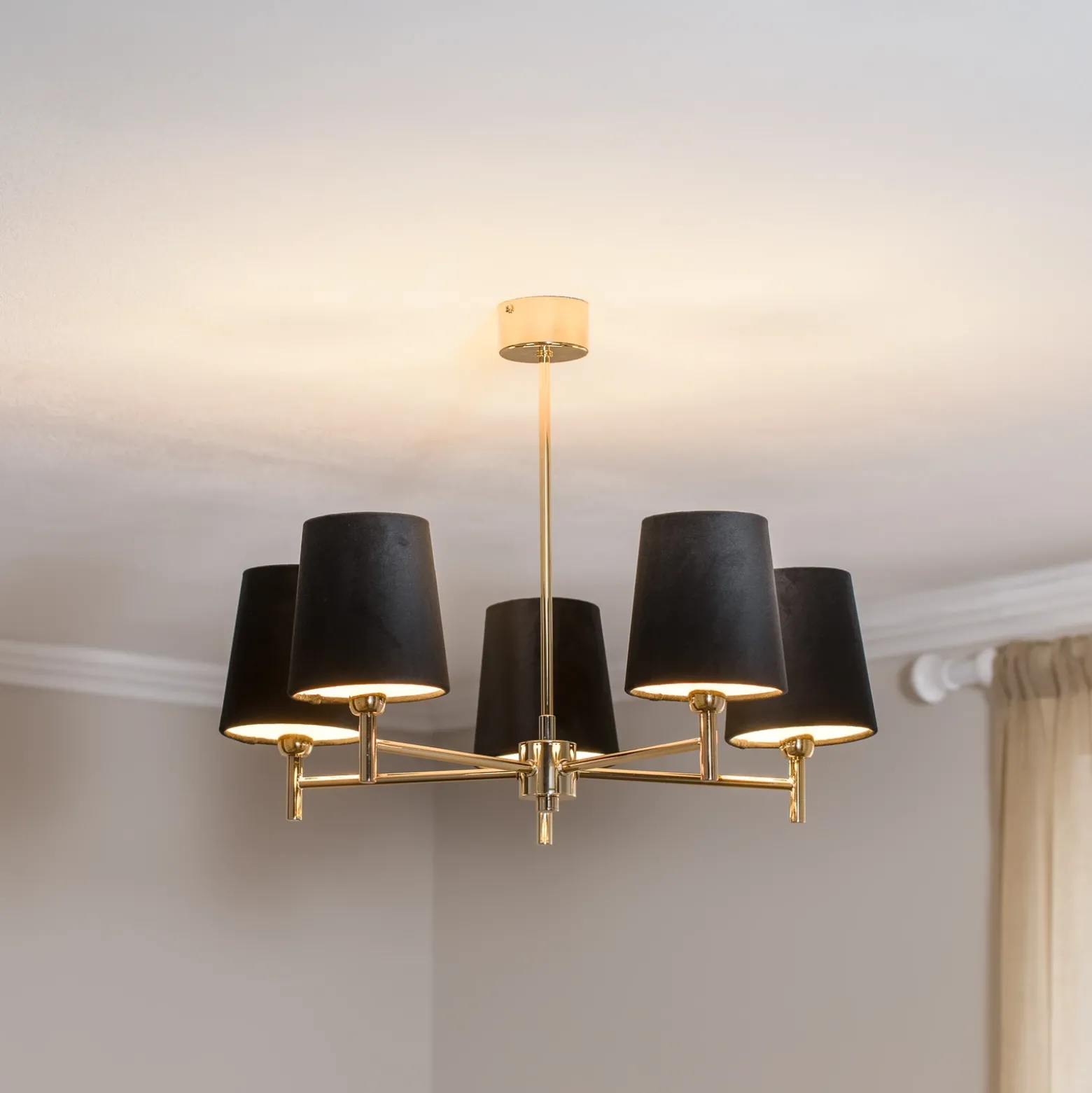 Lámpara de araña Euluna Nita, negro/dorado, 5 luces