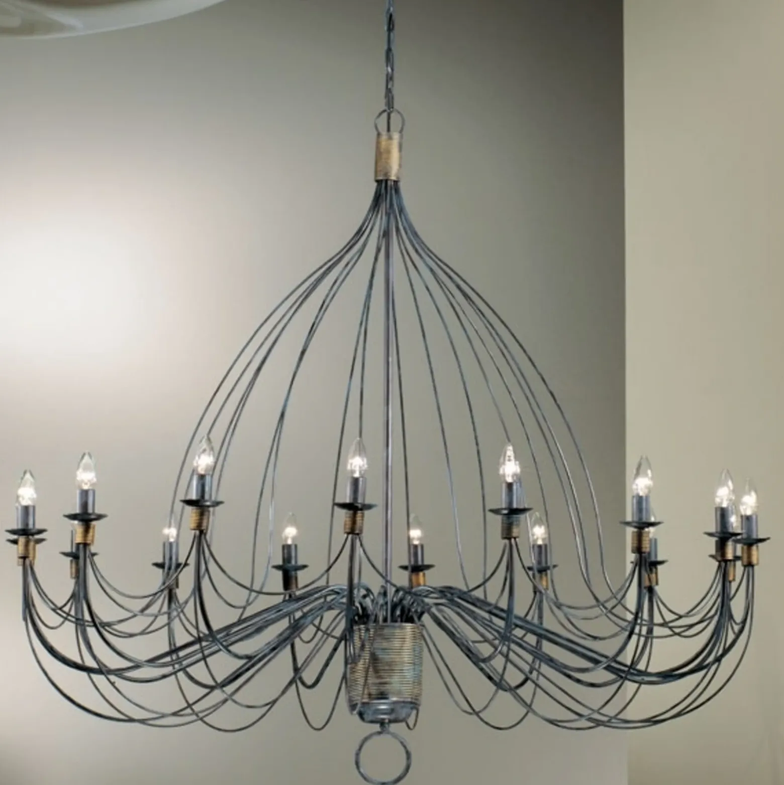 Lámpara de araña Filo, 16 luces, azul negro, metal, Ø 140 cm