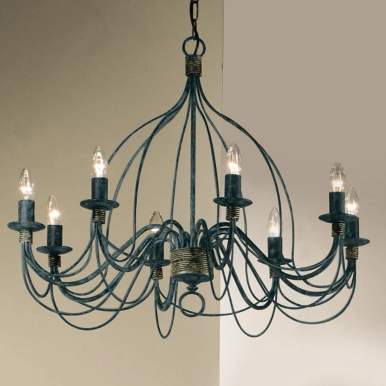 Lámpara de araña Filo, 8 luces, azul negro, metal, Ø 78 cm