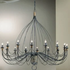 Lámpara de araña Filo, 16 luces, azul negro, metal, Ø 140 cm