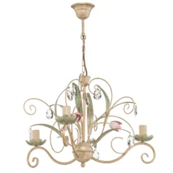 Lámpara de araña Florina con decoración floral, 3 luces