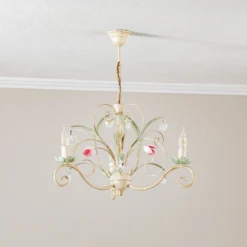 Lámpara de araña Florina con decoración floral, 3 luces