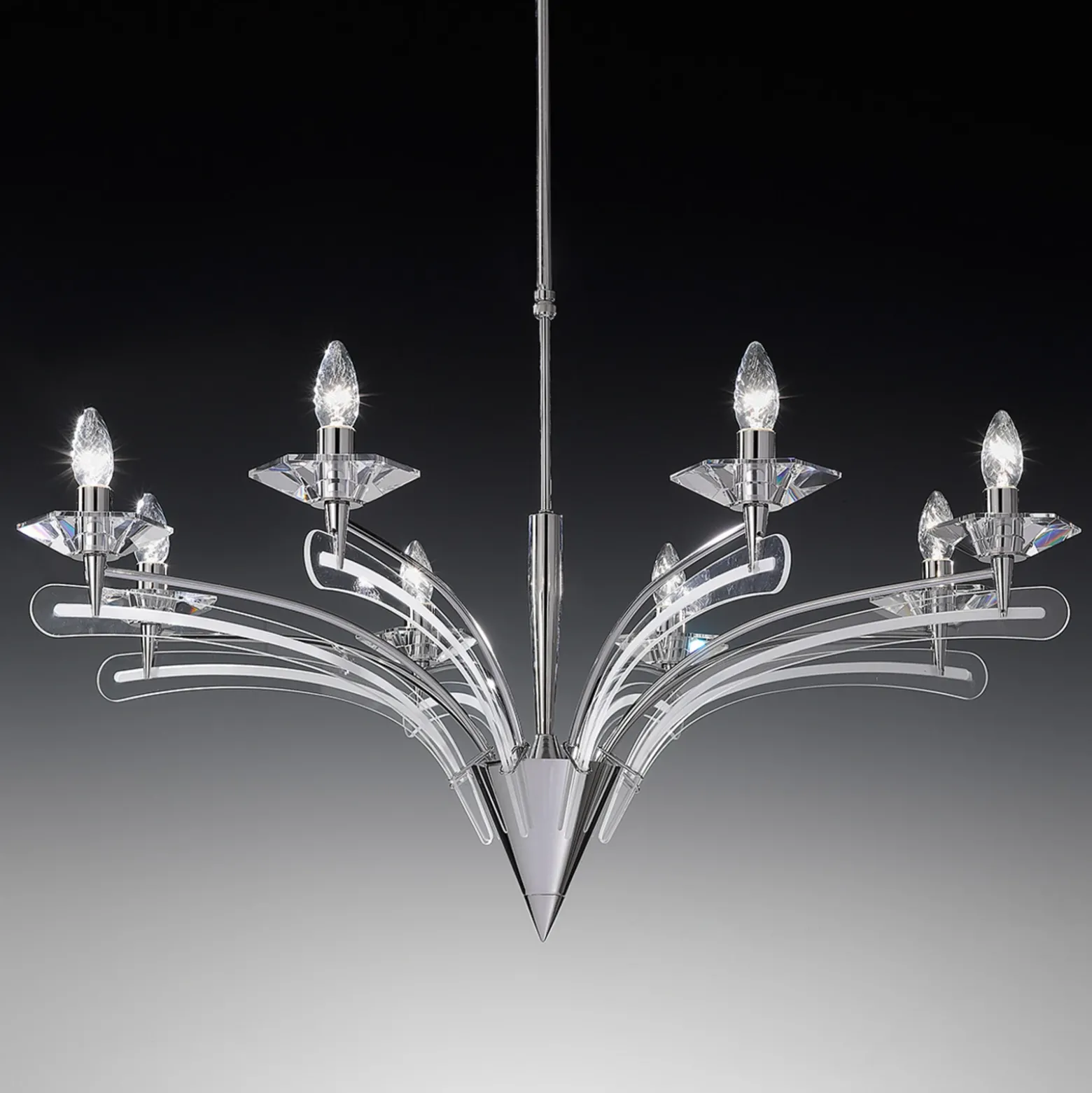 Lámpara de araña ICARO con cristal 8 luces, cromo