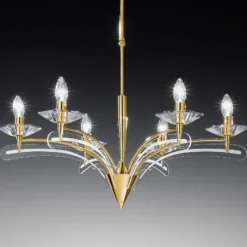 Lámpara de araña ICARO 6 luces con cristal, oro