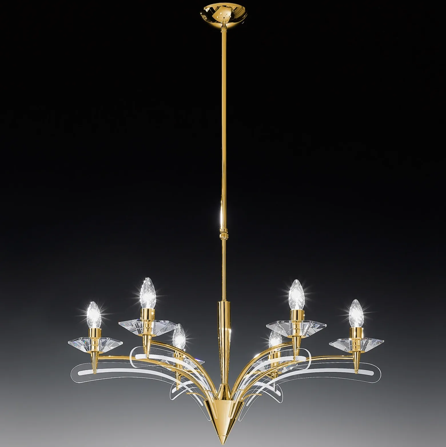 Lámpara de araña ICARO 6 luces con cristal, oro
