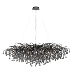 Lámpara de araña Icicle, negra, colgantes de cristal, longitud 150 cm