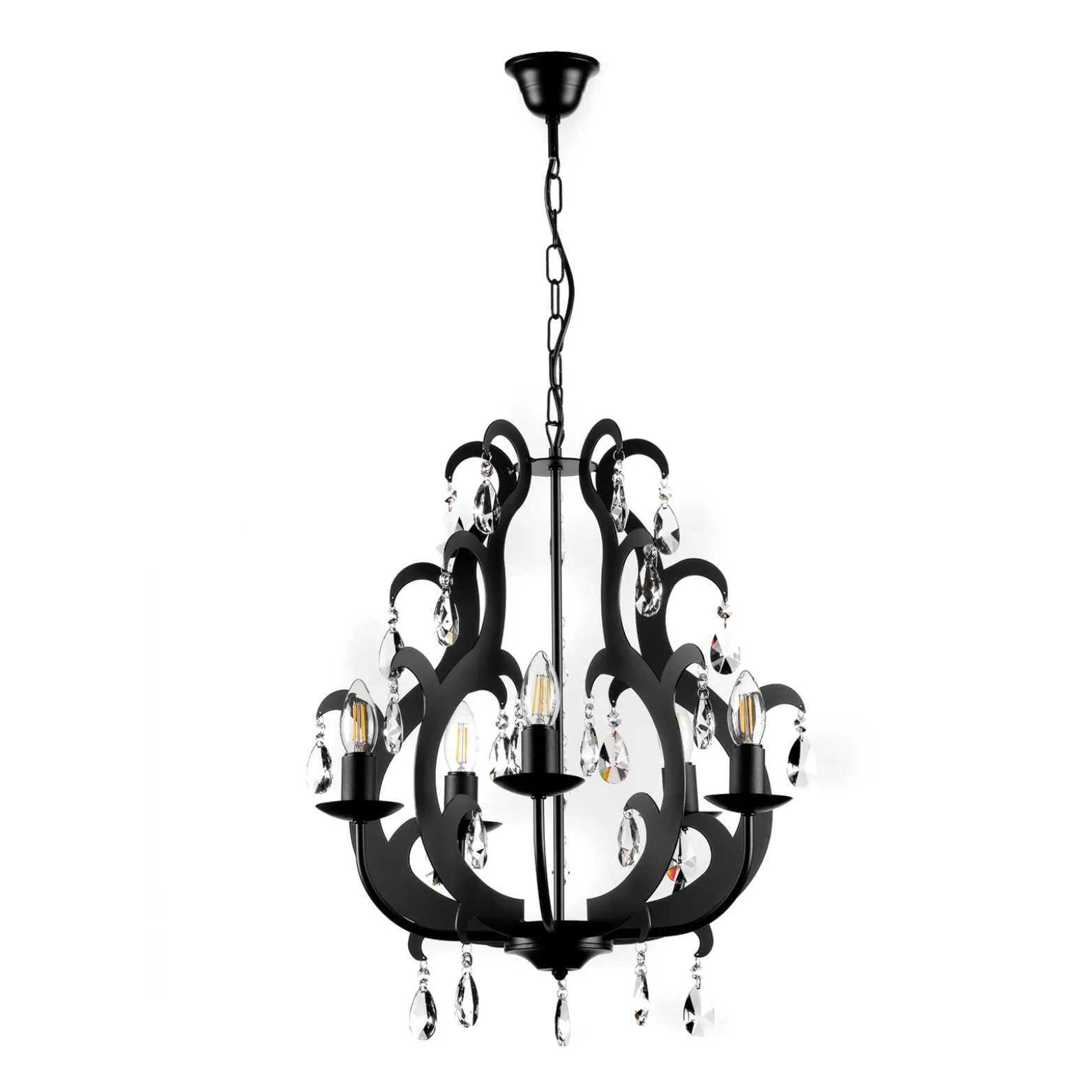 Lámpara de araña Jane metal negro 5 luces cristal