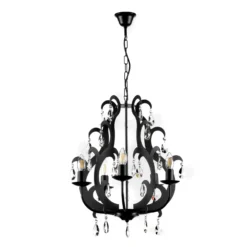 Lámpara de araña Jane metal negro 5 luces cristal