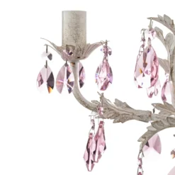 Lámpara de araña Kate, 5 luces, cristal blanco y rosa