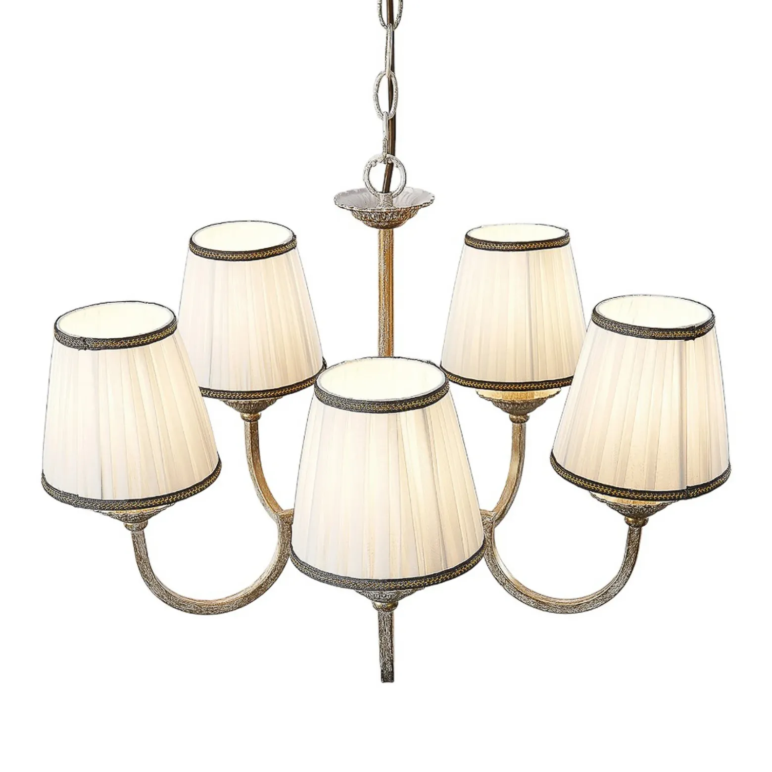 Lámpara de araña Lindby Lumiel, 5 luces, crema/latón, textil