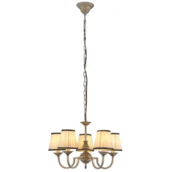 Lámpara de araña Lindby Lumiel, 5 luces, crema/latón, textil