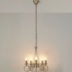 Lámpara de araña Lindby Marnia, 5 luces, Ø 40 cm, latón envejecido, E14