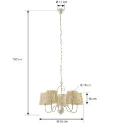 Lámpara de araña Lucande Eugenia, 5 luces, cable, Ø 65 cm, beige