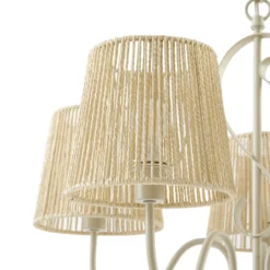 Lámpara de araña Lucande Eugenia, 5 luces, cable, Ø 65 cm, beige