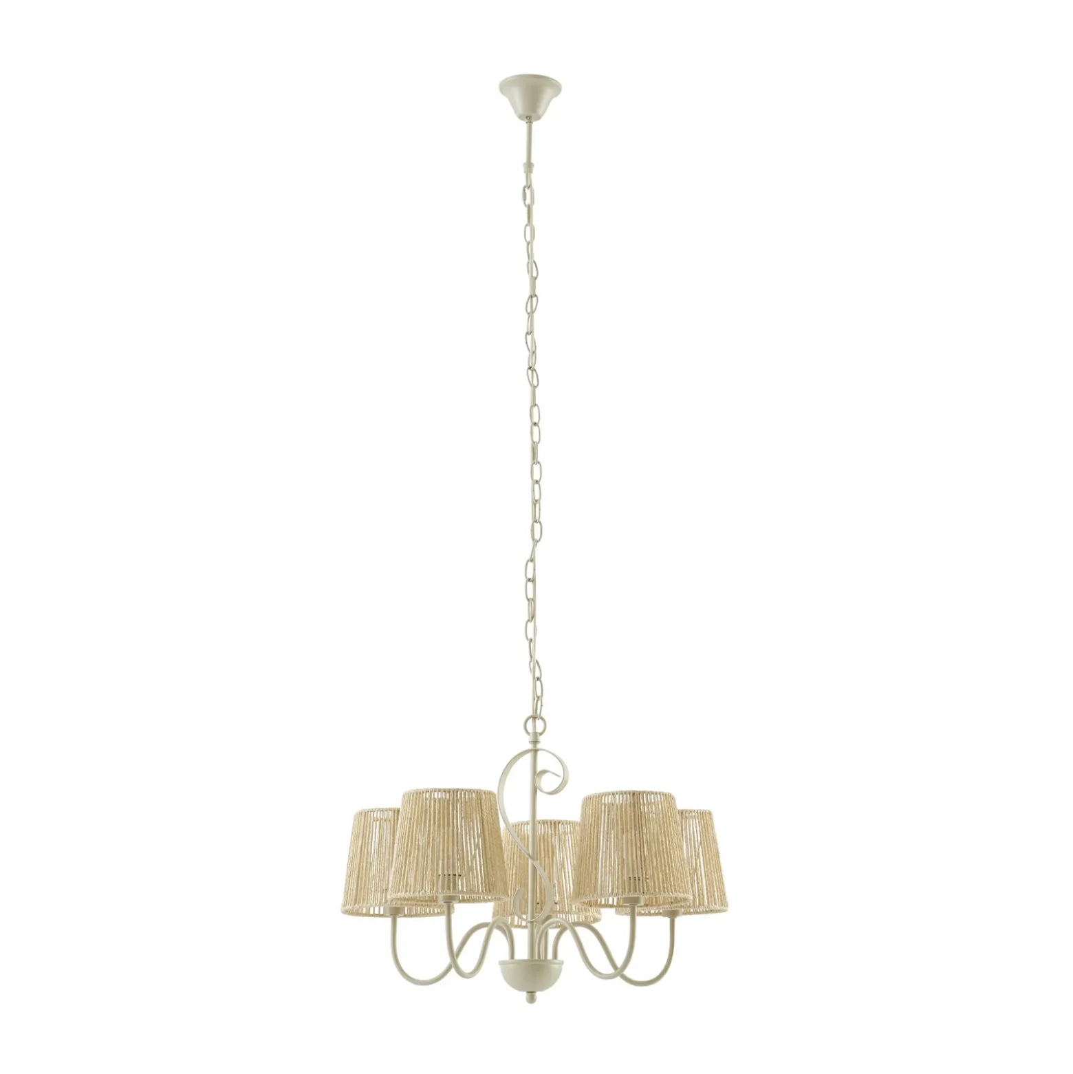 Lámpara de araña Lucande Eugenia, 5 luces, cable, Ø 65 cm, beige