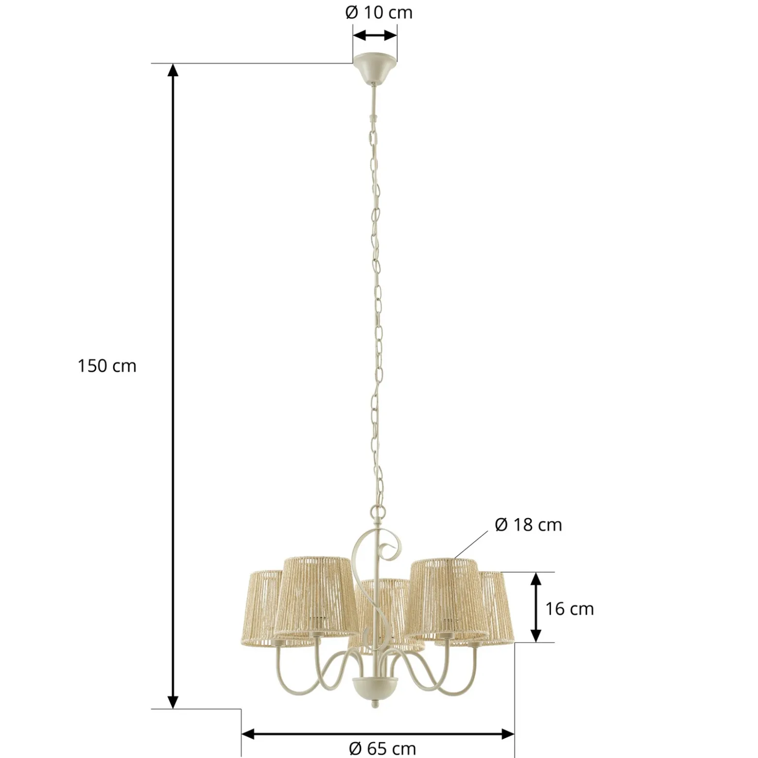 Lámpara de araña Lucande Eugenia, 5 luces, cable, Ø 65 cm, beige